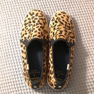 Kate Spade x Keds calf hair leopard print slip on sneakers